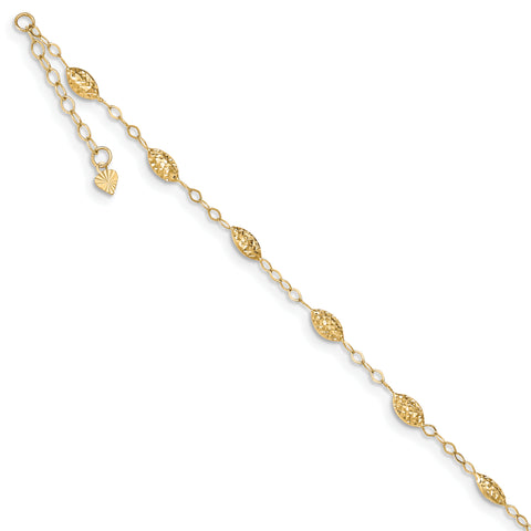 14k Puff Rice Bead 9 with 1in ext Anklet ANK224 - shirin-diamonds