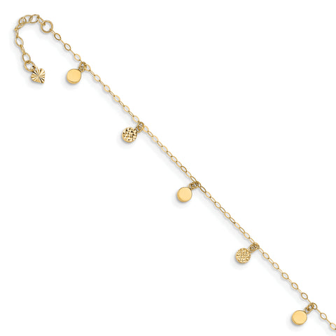 14k Hollow Dangle Circle with 1in ext Anklet ANK225 - shirin-diamonds