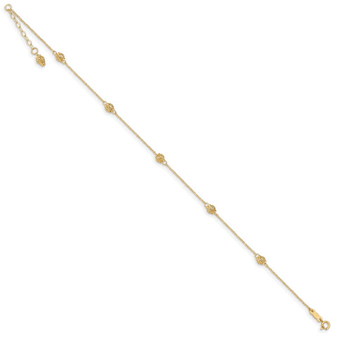 14k Bead with 1in ext Anklet ANK227 - shirin-diamonds