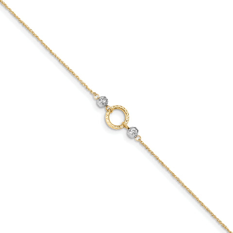 14k Two-tone Circle & Bead 9in with 1in ext Anklet ANK228 - shirin-diamonds