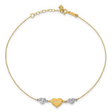 14K Two-tone D/C Puffed Heart LOVE w/ 1in Ext Anklet ANK253 - shirin-diamonds