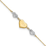 14K Two-tone D/C Puffed Hearts LOVE with 1in Ext Anklet