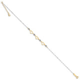 14K Two-tone Oval Link w/ D/C Beads & Heart w/1in Ext Anklet ANK257 - shirin-diamonds