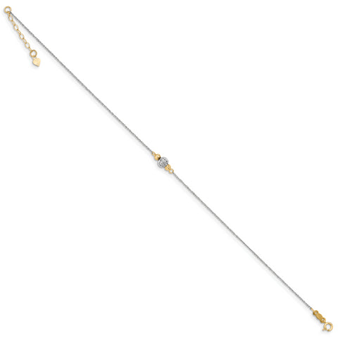 14K White Gold Ropa Two-tone Diamond Cut Bead w/ 1in Ext Anklet ANK259 - shirin-diamonds