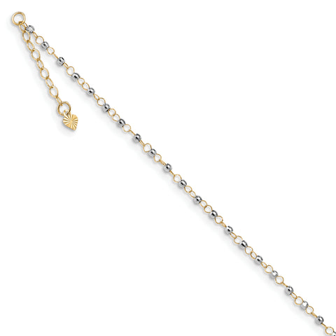 14K Two-tone Circle Chain w/ Mirror Beads w/ 1in Ext Anklet ANK263 - shirin-diamonds