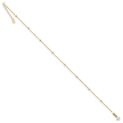 14K Cable Two-tone with Mirror Beads w/1in Ext Anklet ANK264 - shirin-diamonds