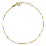 14K Cable Two-tone with Mirror Beads w/1in Ext Anklet ANK264 - shirin-diamonds