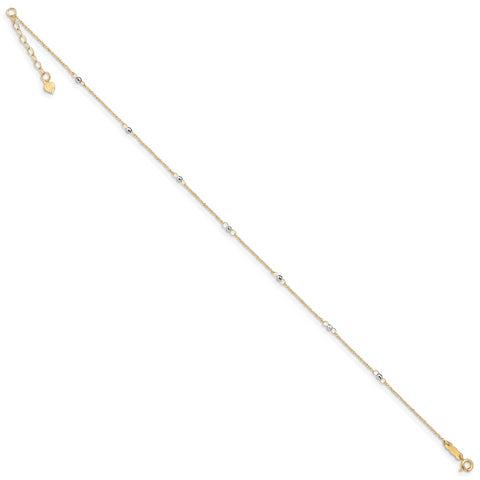 14K Two-tone Ropa Mirror Bead W/1in Ext Anklet ANK265 - shirin-diamonds