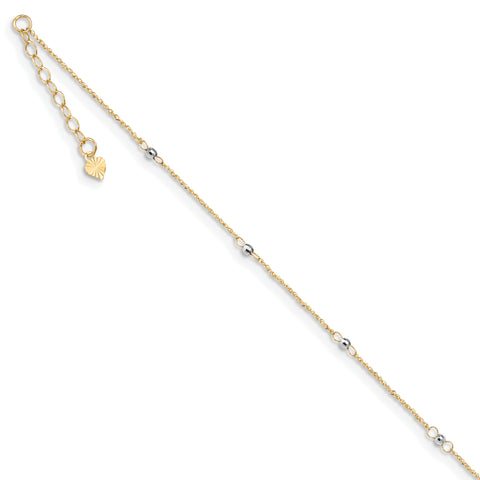 14K Two-tone Ropa Mirror Bead W/1in Ext Anklet ANK265 - shirin-diamonds