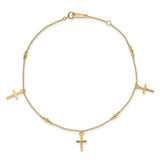 14k Polished and Textured Cross w/ 1in ext. Anklet ANK267 - shirin-diamonds