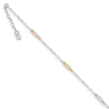 14K Tri-color Oval Link w/ 1in Ext Anklet ANK269 - shirin-diamonds