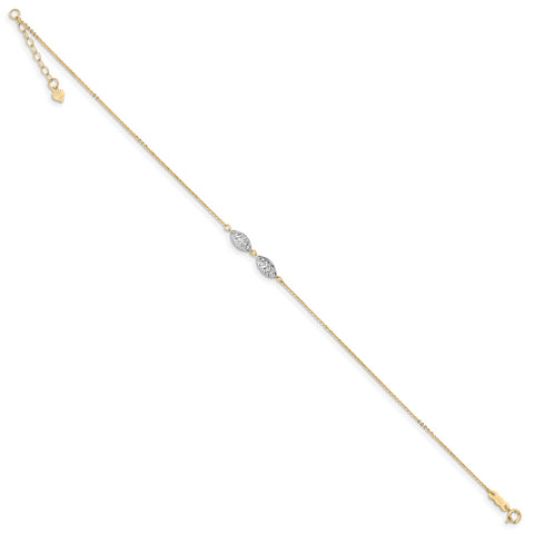 14K Two-tone Diamond Cut Puff Rice Beads w/ 1in Ext Anklet ANK270 - shirin-diamonds