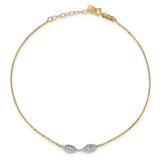 14K Two-tone Diamond Cut Puff Rice Beads w/ 1in Ext Anklet ANK270 - shirin-diamonds