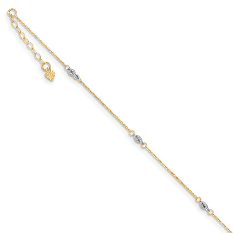 14K Two-tone Cable Chain w/Rope Chain w/ 1in Ext Anklet ANK271 - shirin-diamonds