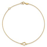 14K Gold Textured and Polished Heart w/ 1in. ext. Anklet ANK278 - shirin-diamonds
