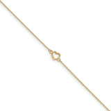 14K Gold Textured and Polished Heart w/ 1in. ext. Anklet ANK278 - shirin-diamonds