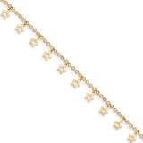 14k Gold Polished & Textured Star Anklet ANK282 - shirin-diamonds