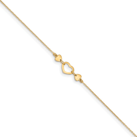 14k Polished Heart with .75in ext. Anklet ANK288 - shirin-diamonds