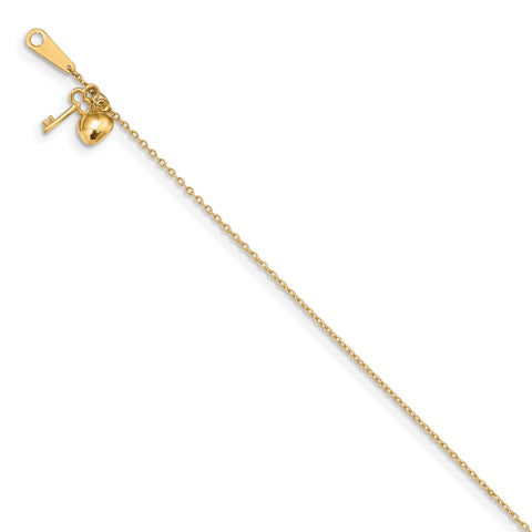 14k Gold Heart and Key Anklet ANK289 - shirin-diamonds