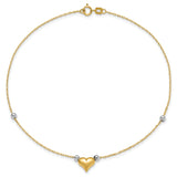 14k Two-Tone Polished Puffed Heart with Beads Anklet