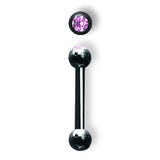 Plated SGSS BB w Press Fit Gem Ball 12G (2mm) 5/8 (15mm) Long w/ 1 6mm BB1GZ12-60-66-BKPK - shirin-diamonds