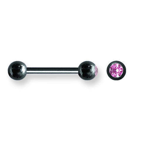 Solid Titanium BB w Single Press Fit Gem Ball 12G (2mm) 5/8 (15mm) Long BBT1G12-60-66-BKZPK - shirin-diamonds