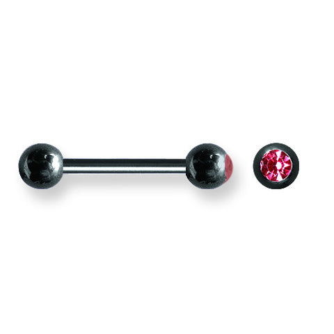 Solid Titanium BB w Single Press Fit Gem Ball 12G (2mm) 5/8 (15mm) Long BBT1G12-60-66-BKZRD - shirin-diamonds