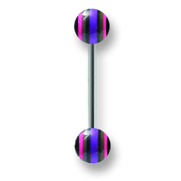 Stainless Stl Straight BB w Acrylic Neon Layered Balls 14G (1.6mm) 5/8 BBVALN14-60-66-PPB - shirin-diamonds
