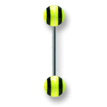Stainless Stl Straight BB w Acrylic Neon Layered Balls 14G (1.6mm) 5/8 BBVALN14-60-66-YBW - shirin-diamonds