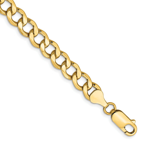 14K Yellow Gold 7.0mm Semi-Solid Curb Link Chain
