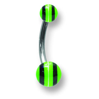 Stainless Stl Curv BB w Acrylic Neon Layered Balls 14G (1.6mm) 7/16 (12 BCVALN14-45-46-GBW - shirin-diamonds