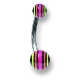 Stainless Stl Curv BB w Acrylic Neon Layered Balls 14G (1.6mm) 7/16 (12 BCVALN14-45-46-POY - shirin-diamonds