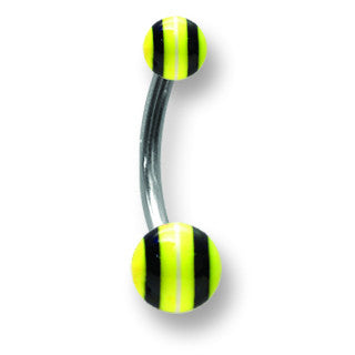 Stainless Stl Curv BB w Acrylic Neon Layered Balls 14G (1.6mm) 7/16 (12 BCVALN14-45-46-YBW - shirin-diamonds