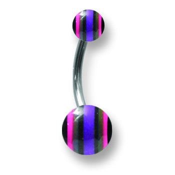 Stainless Stl Curv BB w Acrylic Neon Layered Balls 14G (1.6mm) 7/16 (12 BCVALN14-45-58-PPB - shirin-diamonds