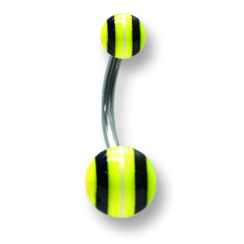 Stainless Stl Curv BB w Acrylic Neon Layered Balls 14G (1.6mm) 7/16 (12 BCVALN14-45-58-YBW - shirin-diamonds