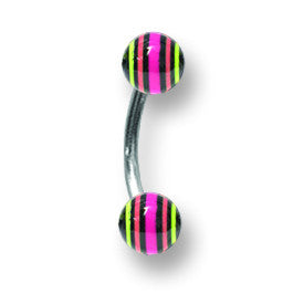 Stainless Stl Curv BB w Acrylic Neon Layered Balls 16G (1.3mm) 5/16 (8m BCVALN16-30-44-POY - shirin-diamonds