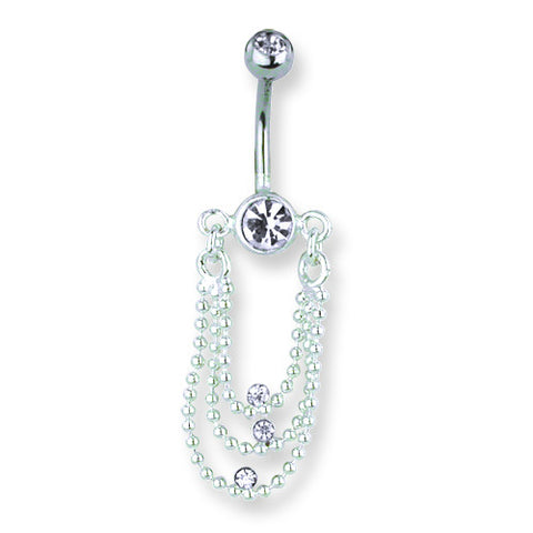 SGSS Curv BB w Chain Drop Dangles 14G (1.6mm) 13/32 (11mm) w Triple Bal BCVCDD102-CL - shirin-diamonds