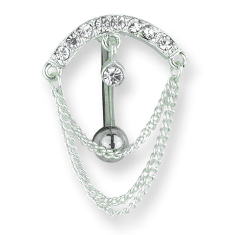 SGSS Curv BB w Chain Drop Dangles 14G (1.6mm) 11mm Curv top dangle BB w 5mm BCVCDD108-CL - shirin-diamonds