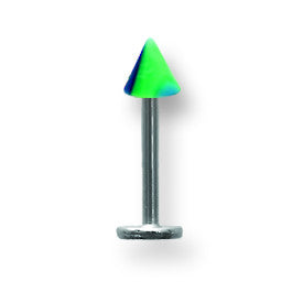 SGSS Labret w Acrylic Vert Layered Cone 16G (1.3mm) 5/16 (8mm) Long w 4 BDLLVC16-30-44-GBL - shirin-diamonds