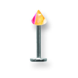 SGSS Labret w Acrylic Vert Layered Cone 16G (1.3mm) 5/16 (8mm) Long w 4 BDLLVC16-30-44-RYPK - shirin-diamonds