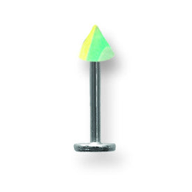 SGSS Labret w Acrylic Vert Layered Cone 16G (1.3mm) 5/16 (8mm) Long w 4 BDLLVC16-30-44-TYBL - shirin-diamonds