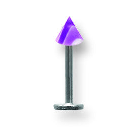 SGSS Labret w Acrylic Vert Layered Cone 16G (1.3mm) 5/16 (8mm) Long w 4 BDLLVC16-30-44-WPL - shirin-diamonds