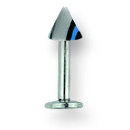SGSS Labret w Acrylic Vert Racer Stripe Cone 14G (1.6mm) 5/16 (8mm) Lon BDLMVC14-30-44-BBGC - shirin-diamonds