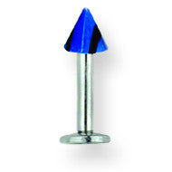 SGSS Labret w Acrylic Vert Racer Stripe Cone 14G (1.6mm) 5/16 (8mm) Lon BDLMVC14-30-44-BCBK - shirin-diamonds