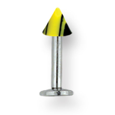 SGSS Labret w Acrylic Vert Racer Stripe Cone 14G (1.6mm) 5/16 (8mm) Lon BDLMVC14-30-44-BTY - shirin-diamonds