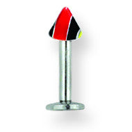 SGSS Labret w Acrylic Vert Racer Stripe Cone 14G (1.6mm) 5/16 (8mm) Lon BDLMVC14-30-44-BYG - shirin-diamonds