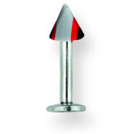 SGSS Labret w Acrylic Vert Racer Stripe Cone 14G (1.6mm) 5/16 (8mm) Lon BDLMVC14-30-44-GRB - shirin-diamonds