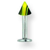 SGSS Labret w Acrylic Vert Racer Stripe Cone 14G (1.6mm) 5/16 (8mm) Lon BDLMVC14-30-44-OB - shirin-diamonds