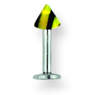 SGSS Labret w Acrylic Vert Racer Stripe Cone 14G (1.6mm) 5/16 (8mm) Lon BDLMVC14-30-44-YGB - shirin-diamonds