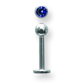 SGSS Labret w Gem Balls 14G (1.6mm) 3/8 (10mm) Long w 4mm gem ball end BDLSG14-40-4-BC - shirin-diamonds